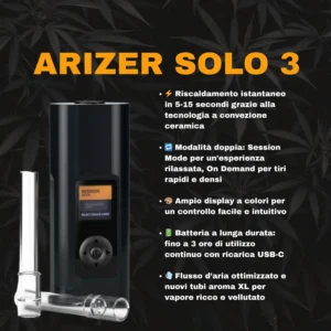 Vaporizzatore Arizer Solo 3 con display a colori acceso su sfondo neutro