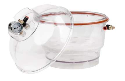 ESSICCATORE POLICARBONATO DA LABORATORIO DIAMETRO 28CM CON VALVOLA E MANOMENTRO PER ESTRAZIONE CON BHO