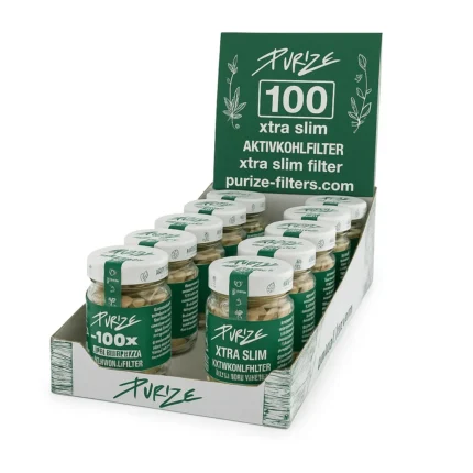 PURIZE - FILTRI AI CARBONI ATTIVI | XTRA SLIM DISPLAY 10 BARATTOLI - ORGANIC 100PZ