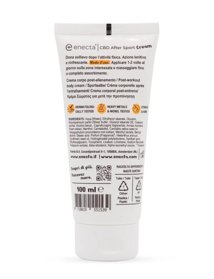 ENECTA - CREMA AFTER SPORT CON ARNICA Y CANNABIDIOL | 700mg CBD | 100ml - Imagen 2