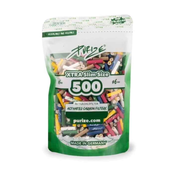 PURIZE - FILTRES À CHARBON ACTIF | XTRA SLIM - ALL COLOUR 500PCS | PURIZE PIPE REPLACEMENT – Image 1