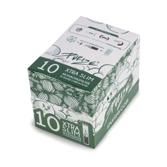 PURIZE - ACTIVATED CARBON FILTERS | XTRA SLIM - WHITE 10PCS | DISPLAY RACK OF 20 PACKS - Image 1
