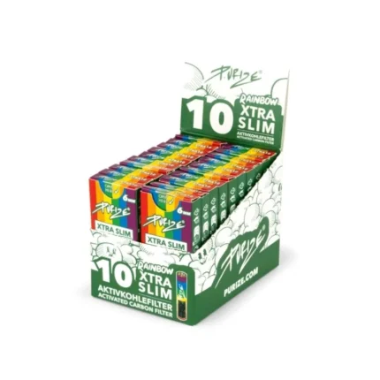 PURIZE - AKTIVKOHLEFILTER | XTRA SLIM - REGENBOGEN 10PCS | DISPLAY RACK VON 20 PACKUNGEN