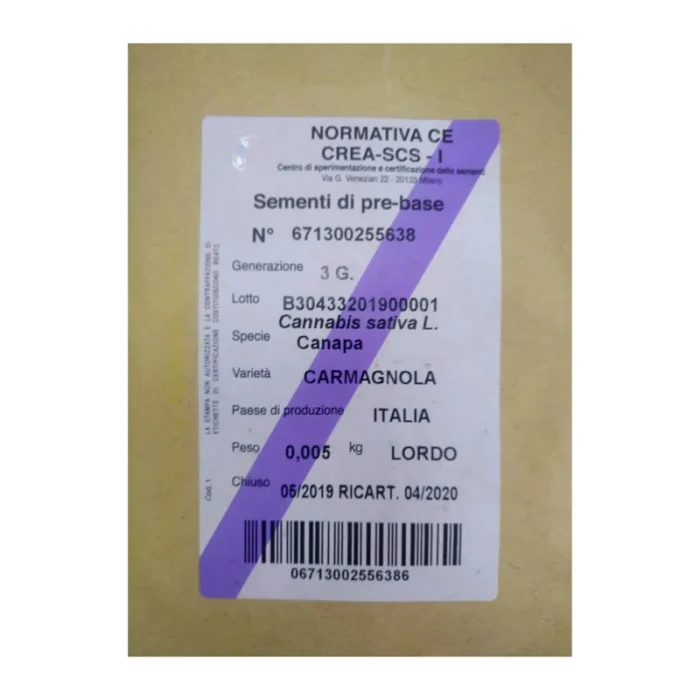 VARIÉTÉ DE GRAINES DE CHANVRE CARMAGNOLA CE – Image 1