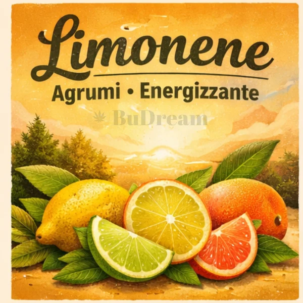 Aromatic map of cannabis with terpene limonene, aromas of lemon, lime, grapefruit and citrus, fresh and stimulating atmosphere, cannabis terpenes.