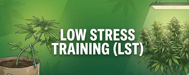 Banner illustrativo Low Stress Training LST tecnica di piegatura per massimizzare la resa