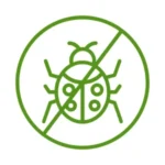 No pests symbol: a green ladybug inside a circle with a diagonal line across it, indicating pest exclusion or no bugs.
